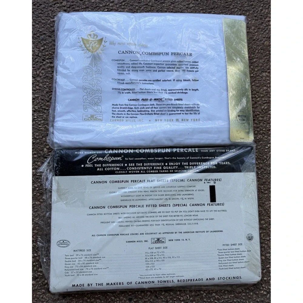 Vintage Cannon Combspun Cotton Percale Double Sheet Fitted And Regular USA READ